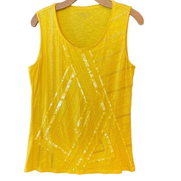 Coldwater Creek M Lemon Yellow Sequin Round Neck Sleeveless Everyday Tank Top - Picture 1 of 6